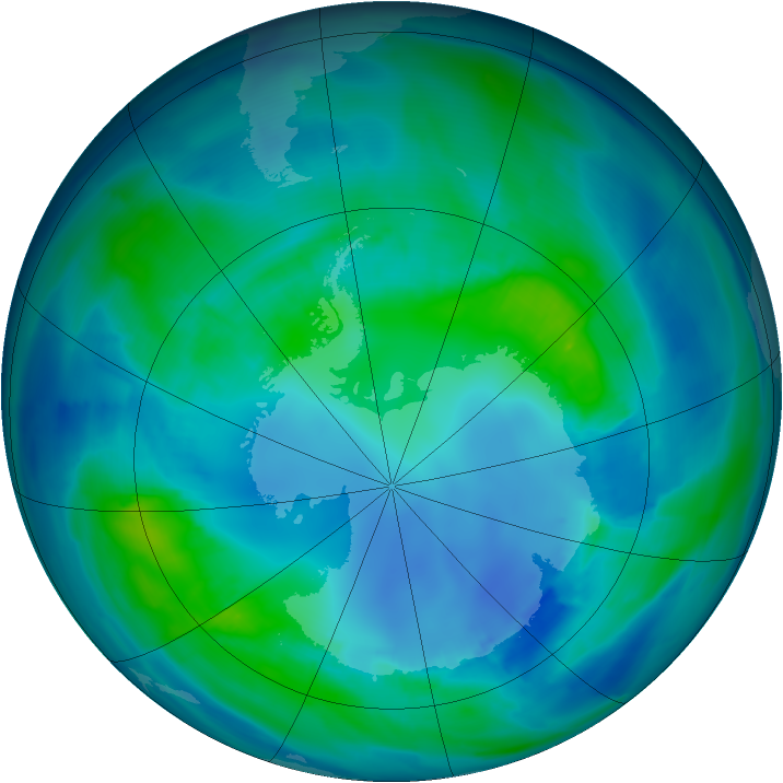 Antarctic ozone map for 21 April 2009